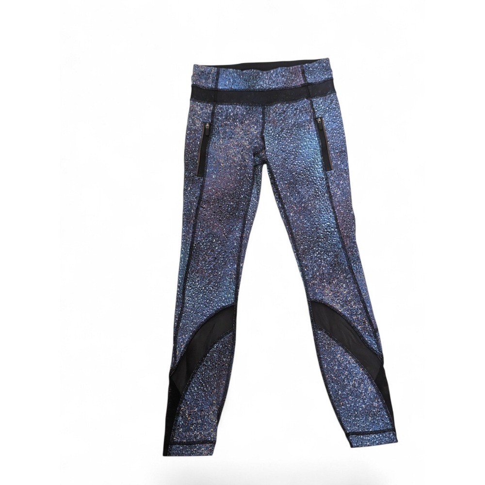 Lululemon Foil Print Yoga‎ Leggings Blue Iridescent Size 2 High-Rise
